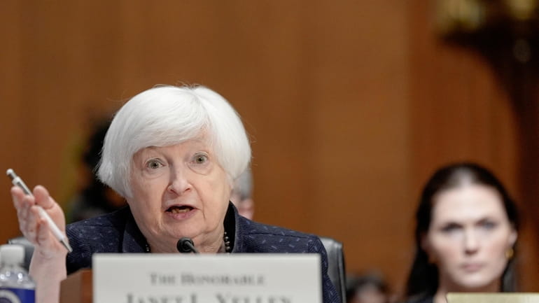 Treasury Secretary Janet Yellen testifies during a Senate Finance hearing...