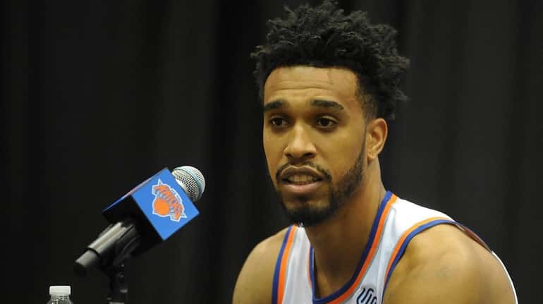 The Knicks' Courtney Lee fields questions during the team's media day...