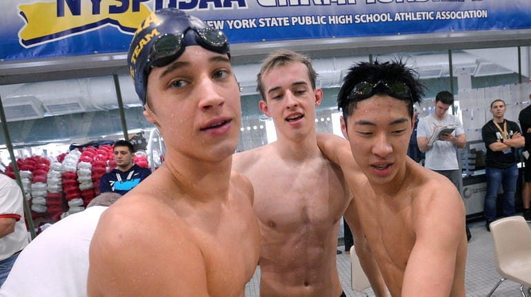 St. Anthony's Tyler Meyers, left, Andrew Stange and Michael Chang...