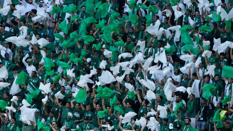 Saudi Arabia fans cheer for their team during the World...