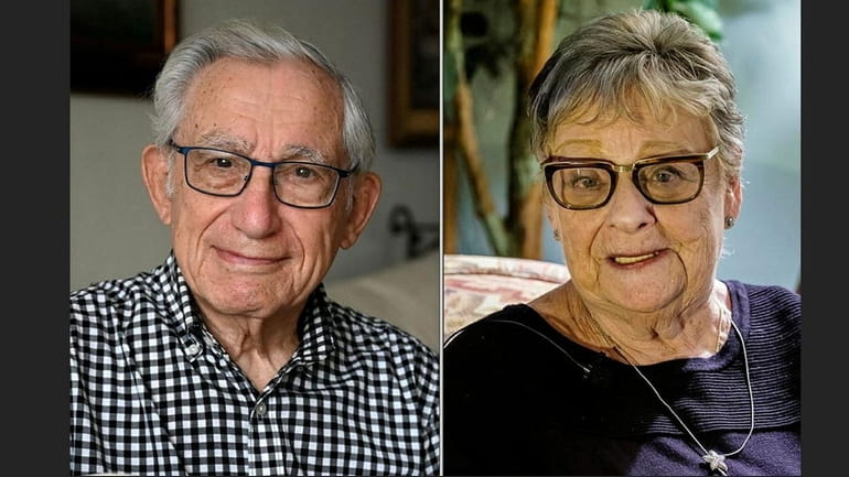 Holocaust survivor Manny Korman at home in Great Neck and survivor Mireille Taub...