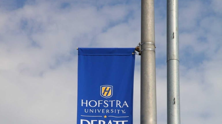 Banners hung throughout Hofstra University promoted the upcoming presidential debate....