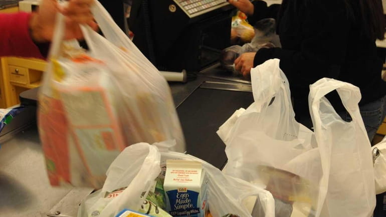 Plastic bags at a Long Island supermarket