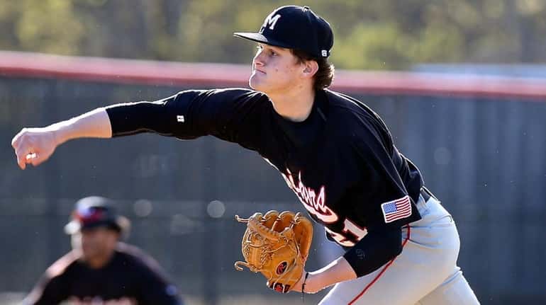 Patchogue-Medford starting pitcher Josh Knoth delivers a pitch against host...