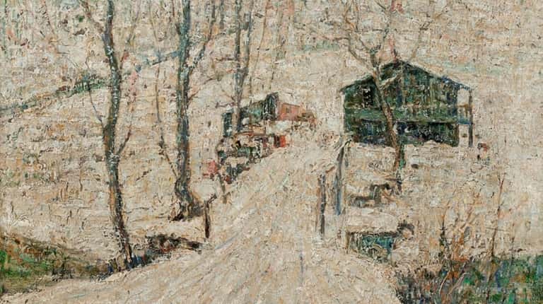 About the snowy setting in Ernest Lawson's 1910 painting titled...