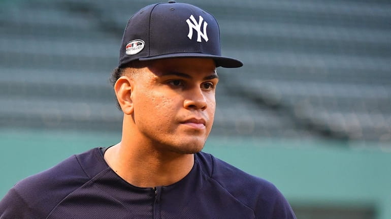 Yankees relief pitcher Dellin Betances during warmups for ALDS Game...