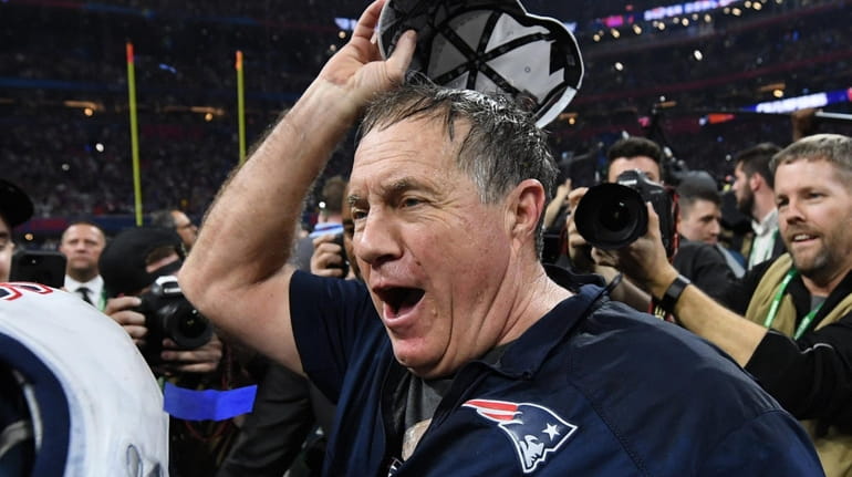 Bill Belichick of the New England Patriots celebrates after his...