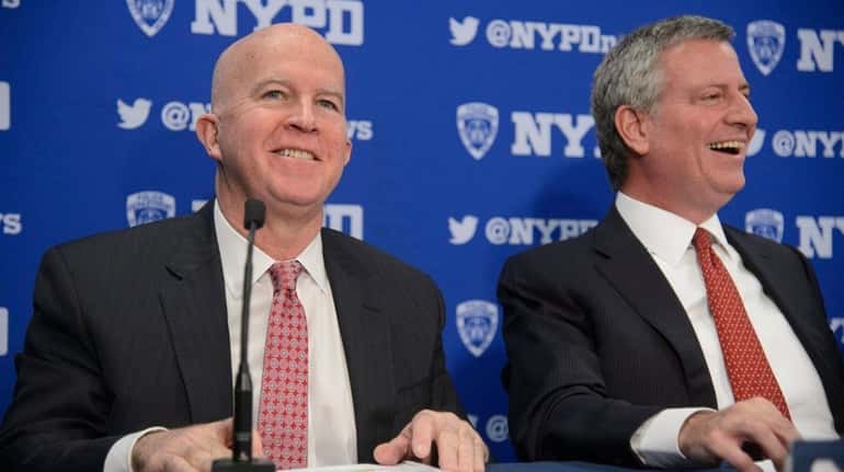 NYPD Commissioner James O'Neill, left, and New York City Mayor...
