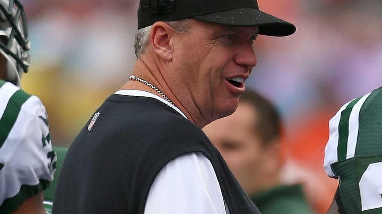 Rex Ryan looks on during a game against the Miami...