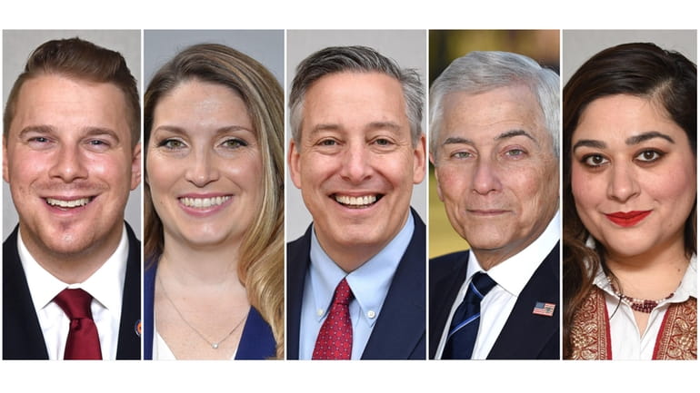3rd Congressional District Democratic candidates Josh Lafazan, left; Melanie D'Arrigo; Jon Kaiman; Robert Zimmerman; and...