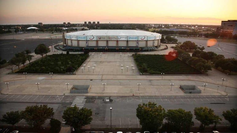 The Nassau Coliseum is seen from the roof of the...