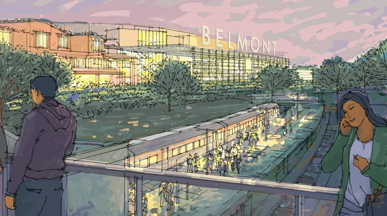 A rendering shows the proposed new arena at Belmont Park....