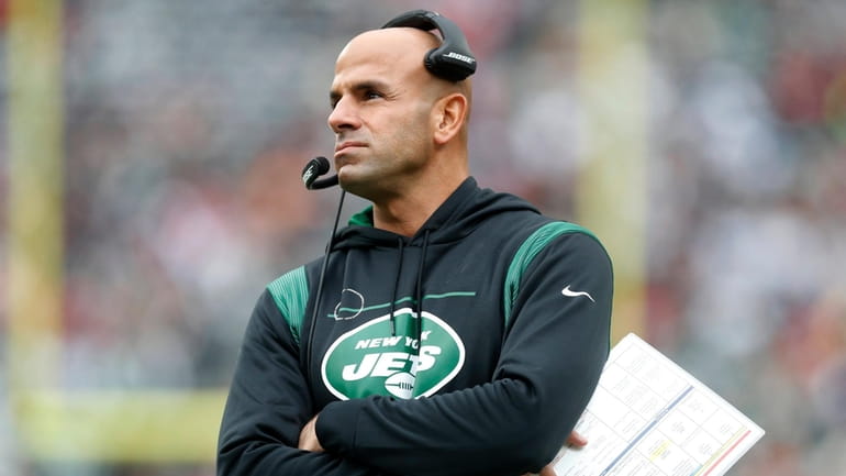 Head coach Robert Saleh of the New York Jets looks...