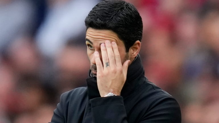 Arsenal's manager Mikel Arteta reacts during the English Premier League...