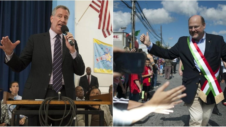 NYC mayoral candidates Joe Lhota and Bill de Blasio stumped...