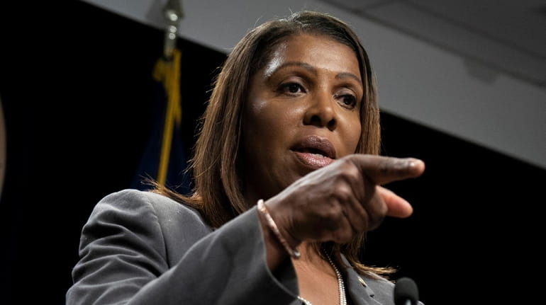 New York Attorney General Letitia James speaks during a news conference...