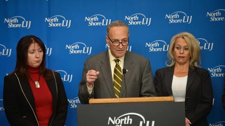 United States Senator Charles E. Schumer speaks, while joined by...