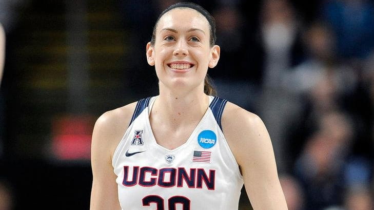 Connecticut 's Breanna Stewart reacts during the first half of...