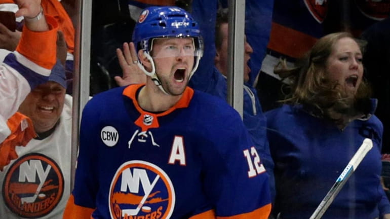 Islanders right wing Josh Bailey celebrates his winning goal during the...