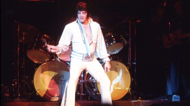 Elvis Presley performing in Las Vegas in December 1975.