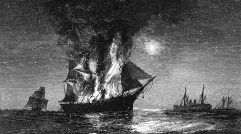 An engraving, showing the Adriatic ablaze in 1864, appeared in...