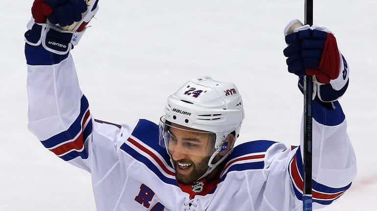 Rangers' Boo Nieves celebrates his goal during a game against...