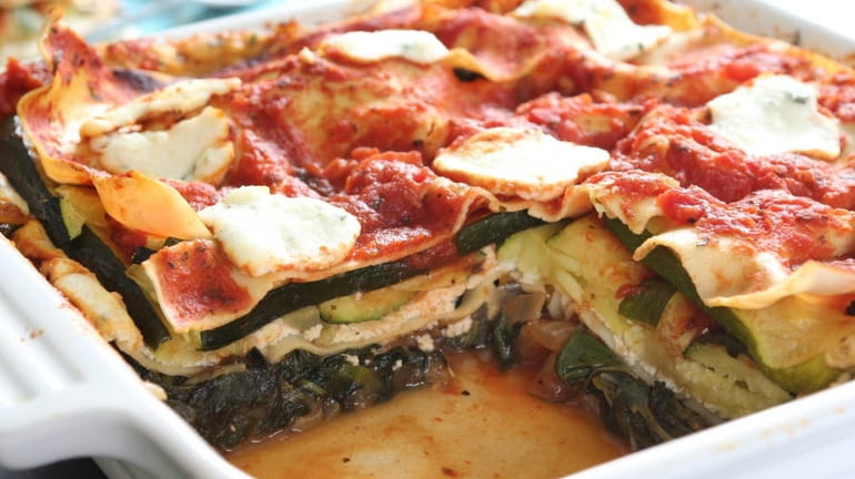 Green vegetable lasagna can be assembled in advanced and baked...