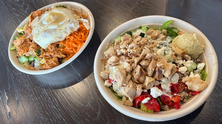 The Korean barbecue pork bowl, left, and Greek chicken with quinoa...
