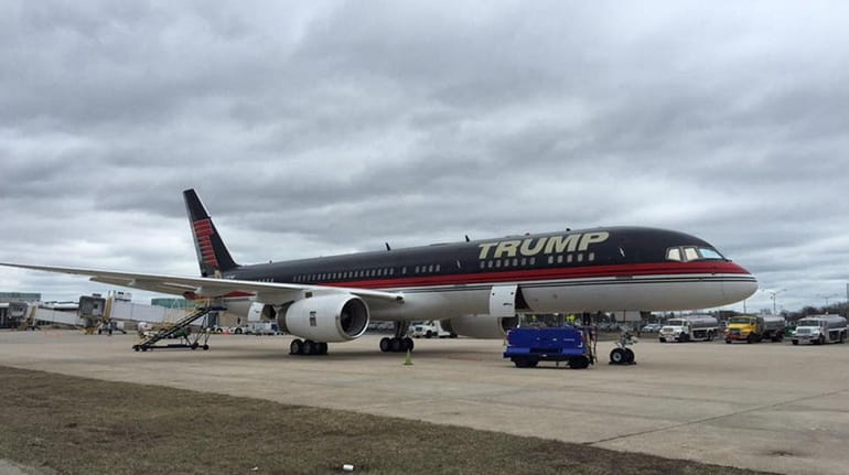 President Donald Trump's personal jet parked on the tarmac at...