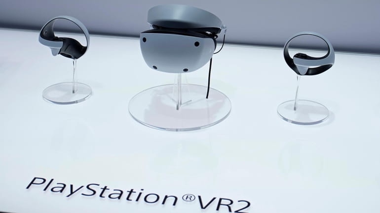 The Playstation VR2 is on display during a Sony news...