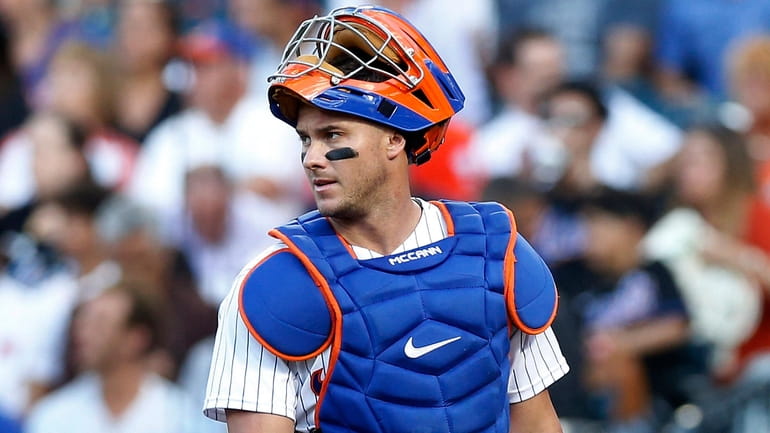 James McCann looks on during the first inning at Citi Field on...