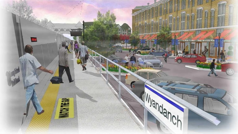 An artistic rendering of development proposed near the Wyandanch train...