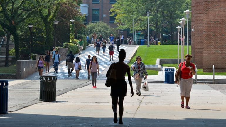 Students walking on the campus of Stony Brook University on Sep. 3,...