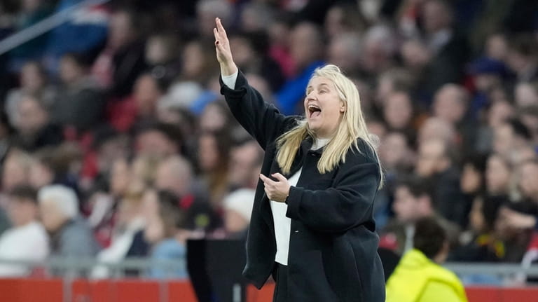 Chelsea's coach Emma Hayes gestures during the Women's Champions League...