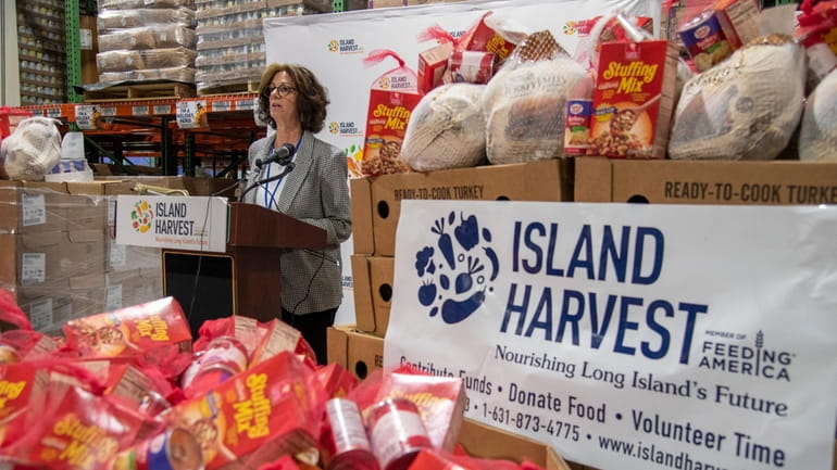 Randi Shubin Dresner, president and CEO of Island Harvest, speaks at...