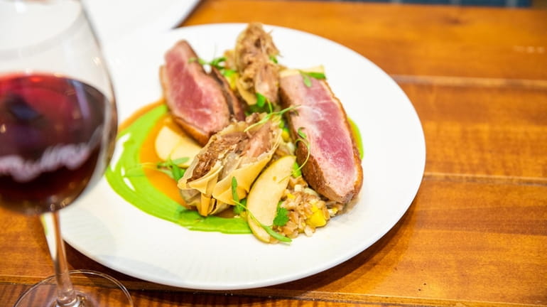 The duck duo with pea puree in Cold Spring Harbor.