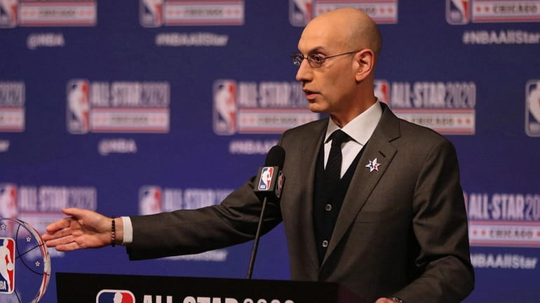 NBA Commissioner Adam Silver talks during events at NBA All-Star...