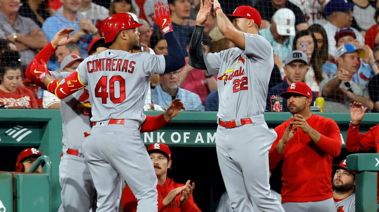 St. Louis Cardinals' Willson Contreras (40) celebrates after his solo...