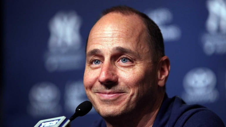 Yankees general manager Brian Cashman holds a press conference at...
