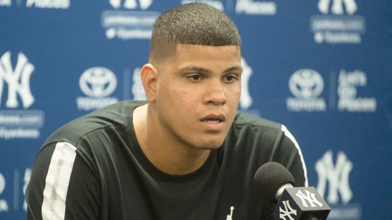 New York Yankees' pitcher Kellin Betances holding a press conference...