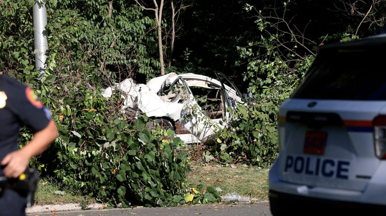 A 2010 Nissan Altima crashed into trees off Peninsula Boulevard in Rockville...
