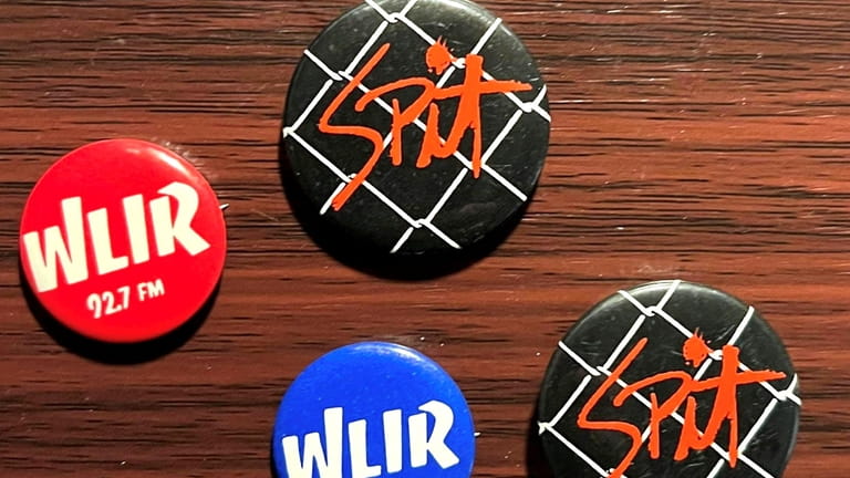 Promotional pins from WLIR and Spit given out to nightclub...