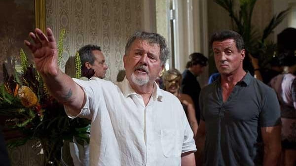 Director Walter Hill and Sylvester Stallone on the set of...