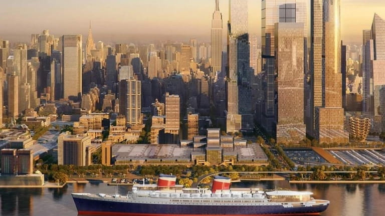 A rendering shows what the SS United States, redeveloped as a hotel...