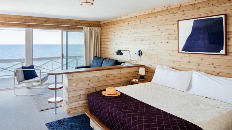 A guest room at the Sound View Greenport beach resort.