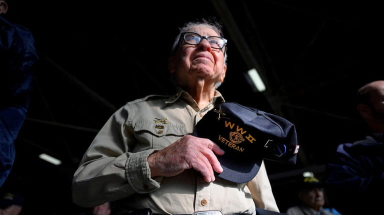 Leonard L. Finz, 95, of Manhasset, a WWII veteran, attends...