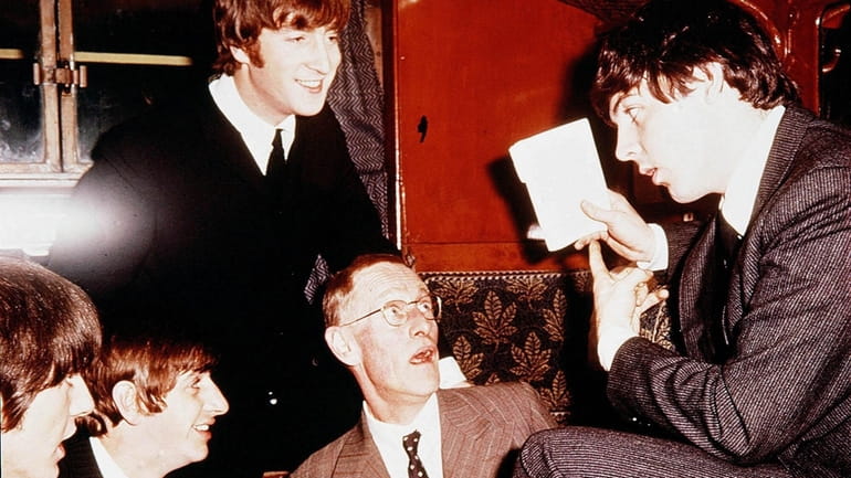 George Harrison, left, Ringo Starr, John Lennon, Wilfrid Brambell (as...