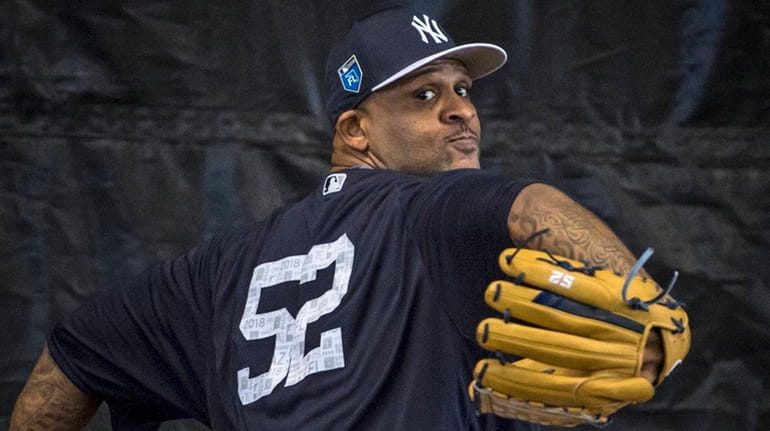 CC Sabathia throws a bullpen session on the first day...