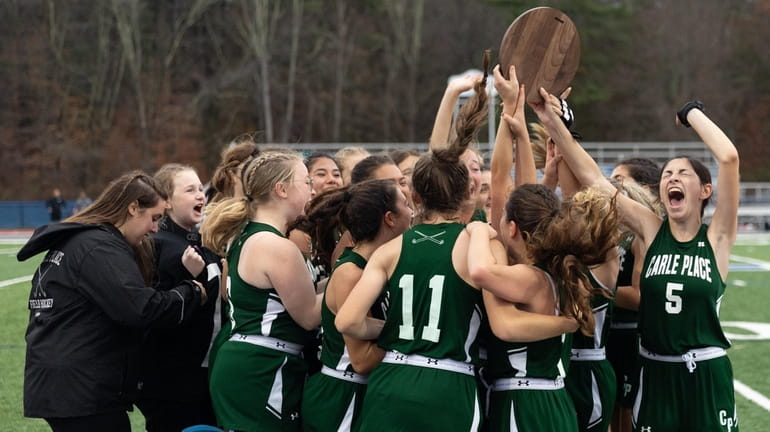 Carle Place celebrates their victory over Rondout Valley in the...