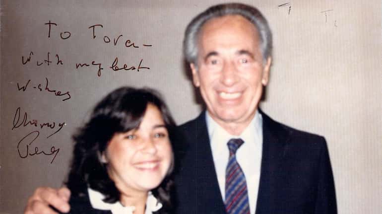 Tara D. Sonenshine and former Israeli Prime Minister Shimon Peres...